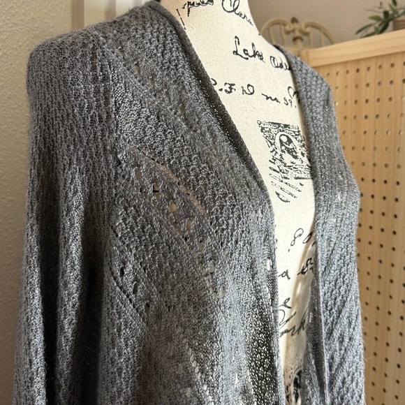 Laura Ashley Sweaters - Laura Ashley Charcoal Gray wool blend open knit long line cardigan sweater sz Lg
